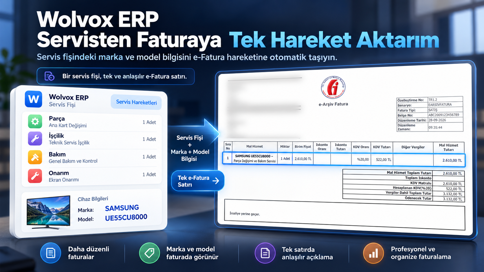 Wolvox ERP Servis/İrsaliye Faturaya Tek Hareket Aktarım